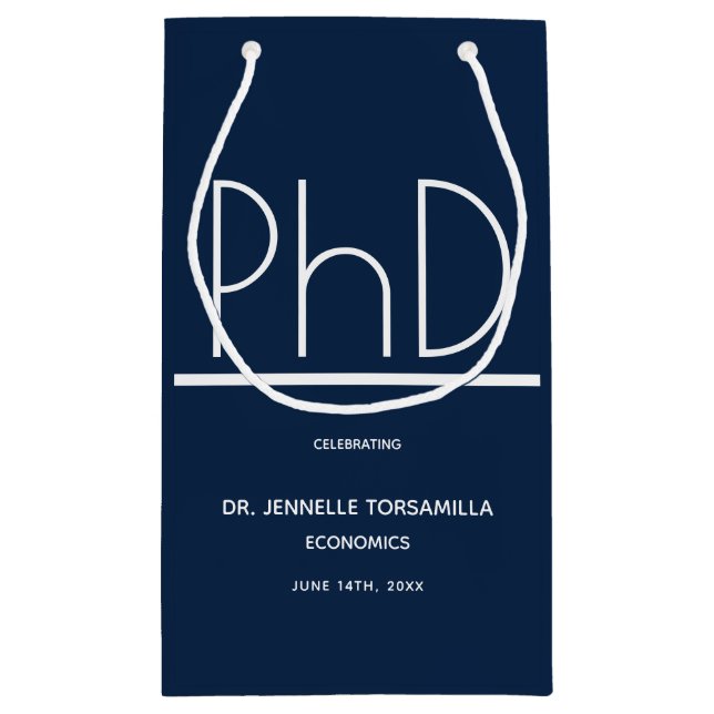 PhD degree Graduation Party Small Blue Gift Bag (Back)