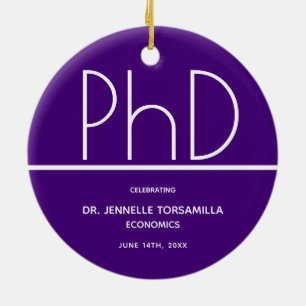 PhD degree Graduation Purple Keepsake Ceramic Tree Decoration