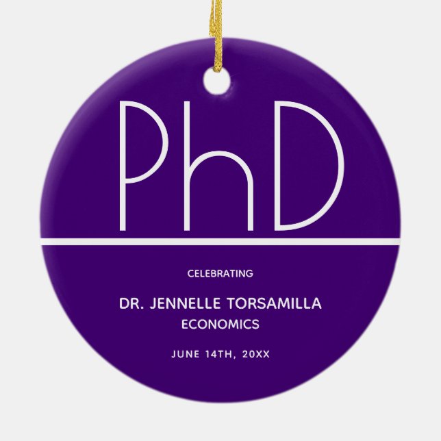 PhD degree Graduation Purple Keepsake Ceramic Tree Decoration (Back)