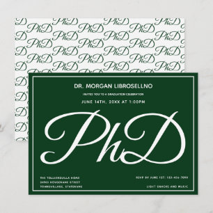 PhD degree Green Graduation Party Invitation
