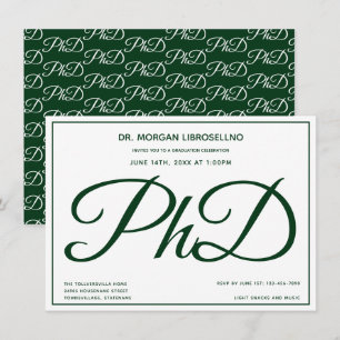 PhD degree Green White Graduation Party Invitation