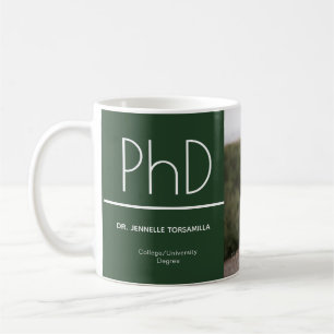 PhD degree Green White Graduation Photo Keepsake Coffee Mug