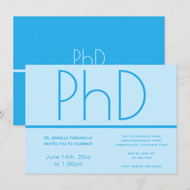 PhD degree Light Blue Graduation Party Invitation (Front/Back)
