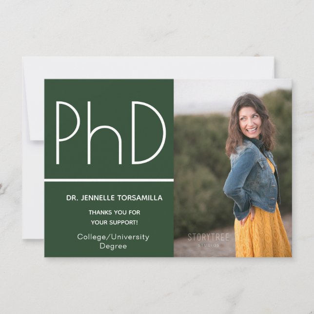 PhD degree Photo Announcement Green White (Front)