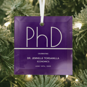PhD degree Purple Keepsake Graduation Glass Tree Decoration