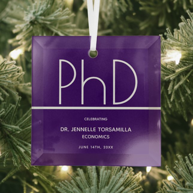 PhD degree Purple Keepsake Graduation Glass Tree Decoration (Insitu)
