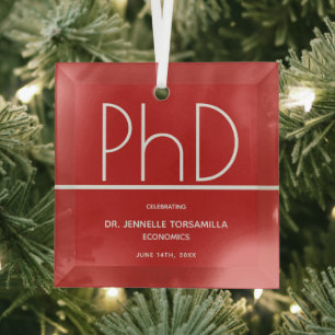 PhD degree Red Keepsake Graduation Glass Tree Decoration