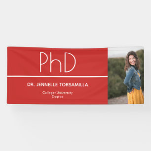 PhD degree Red White Graduation Photo Celebration Banner