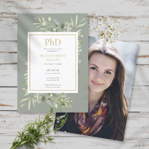 Phd Degree Sage Greenery Photo Graduation Invitation