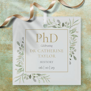 Phd Degree Watercolor Greenery Keepsake Glass Tree Decoration