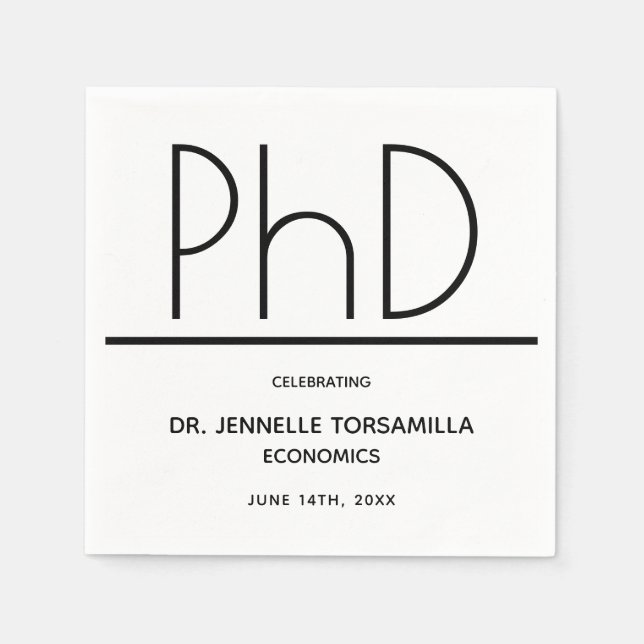 PhD degree White Black Graduation Napkin (Front)