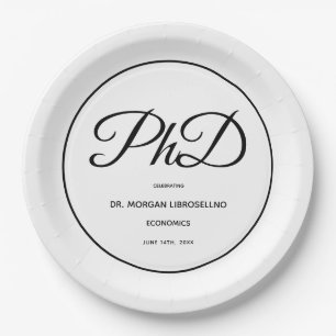 PhD degree White Black Graduation Party Paper Plate