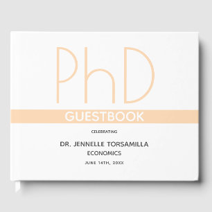 PhD degree White Cream Grey Graduation Party Guest Book