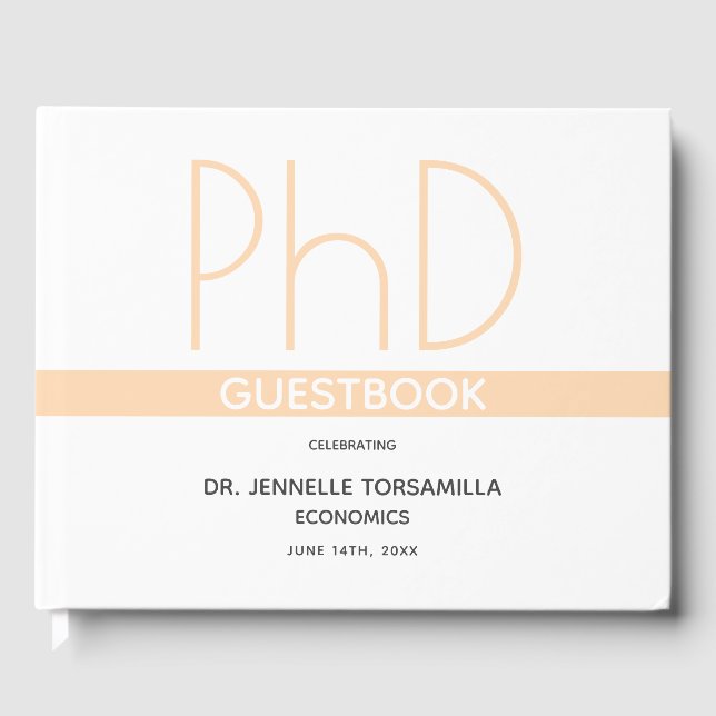 PhD degree White Cream Grey Graduation Party Guest Book (Front)