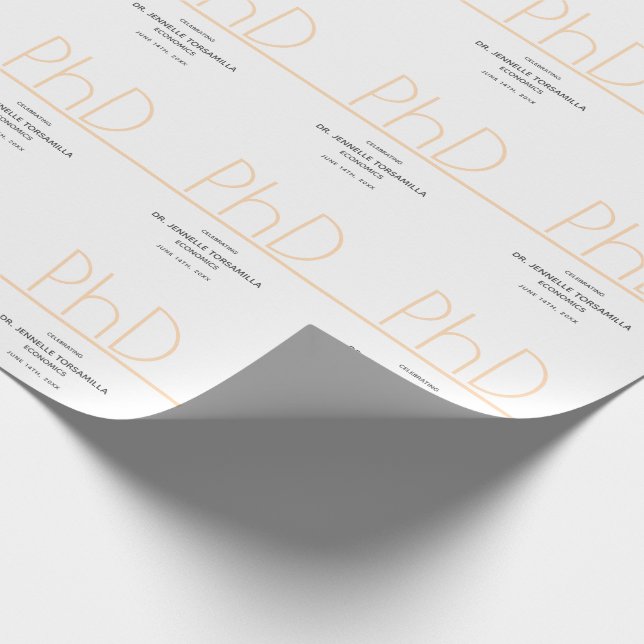 PhD degree White Cream Grey Graduation Party Wrapping Paper (Corner)