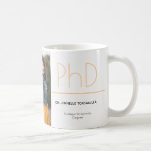 PhD degree White Cream Grey Graduation Photo Coffee Mug