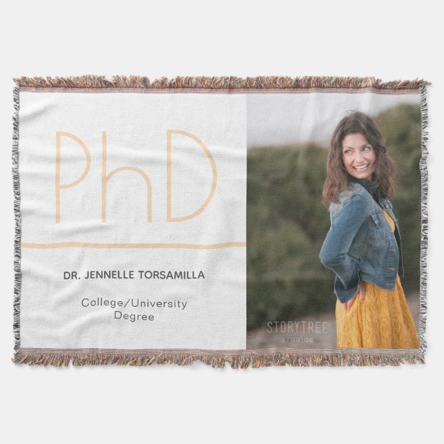 PhD degree White Cream Grey Graduation Photo Throw Blanket (Front)