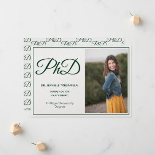 PhD degree White Green Photo Script Announcement
