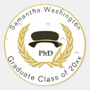 PhD Doctor Graduate Beefeater Pattern Gold Border Classic Round Sticker