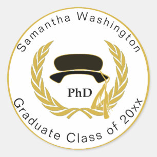 PhD Doctor Graduate Beefeater Tam Gold Border Classic Round Sticker