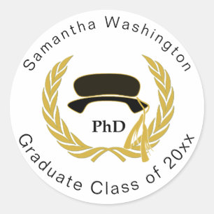 PhD Doctor Graduate Beefeater Tam Gold Wreath Classic Round Sticker