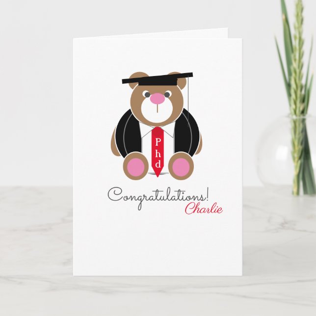 PhD doctor of philosophy congratulations bear card (Front)