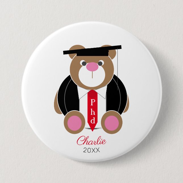 PhD doctor of philosophy congratulations cute bear 7.5 Cm Round Badge (Front)