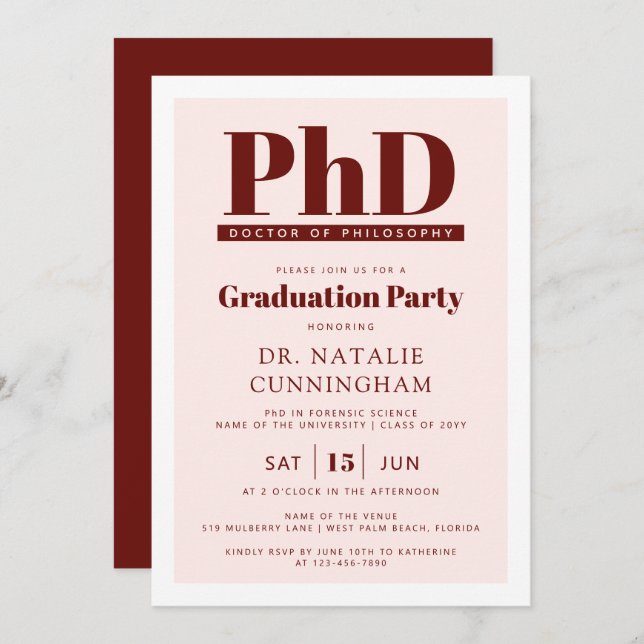 PhD Doctor of Philosophy Doctoral Graduation Invitation (Front/Back)