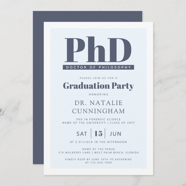 PhD Doctor of Philosophy Doctoral Graduation Invitation (Front/Back)