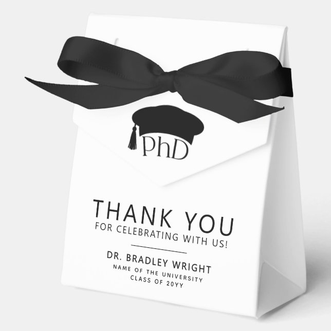 PhD Doctoral Grad Hat Graduation Thank You Favour Box (Front)