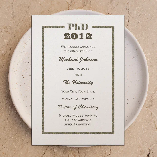 PhD Doctoral Graduation Announcement Metallic | Zazzle