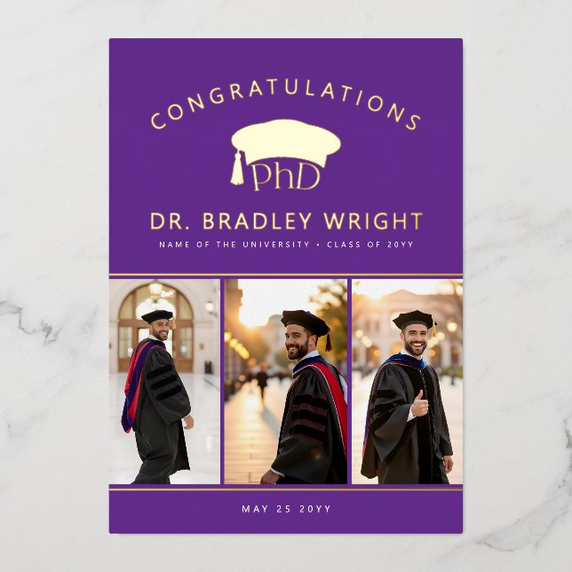 PhD Doctoral Hat Doctoral Graduation Foil Card (Front)