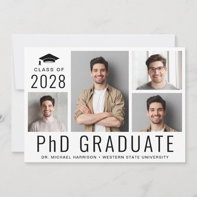 PhD Doctorate 5 Photo Graduation Party Invitation (Front)