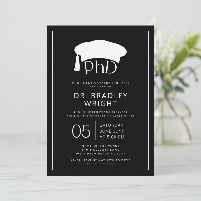 Phd Doctorate Hat Doctoral Degree Graduation Invitation (Standing Front)