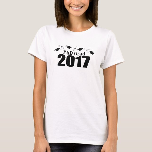 PhD Grad 2017 Caps And Diplomas (Black) T-Shirt (Front)