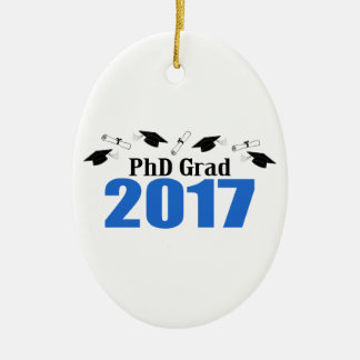 PhD Grad 2017 Caps And Diplomas (Blue) Ceramic Tree Decoration