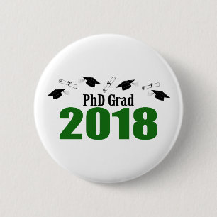 PhD Grad 2018 Caps And Diplomas (Green) 6 Cm Round Badge