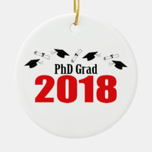 PhD Grad 2018 Caps And Diplomas (Red) Ceramic Tree Decoration