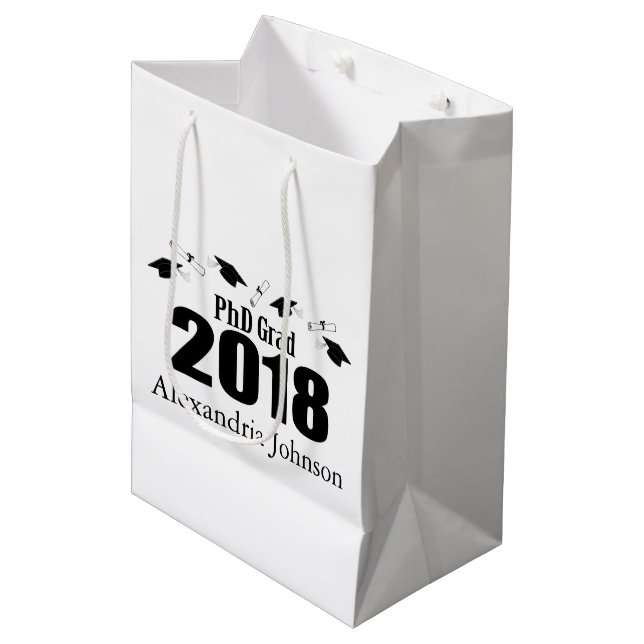PhD Grad 2018 Graduation Gift Bag (Black) (Front Angled)