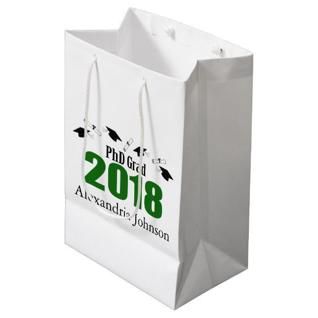 PhD Grad 2018 Graduation Gift Bag (Green) (Front Angled)