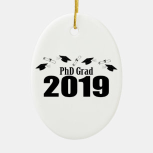 PhD Grad 2019 Caps And Diplomas (Black) Ceramic Tree Decoration