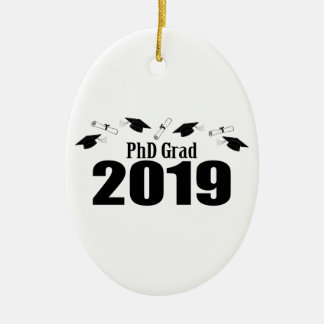 PhD Grad 2019 Caps And Diplomas (Black) Ceramic Tree Decoration