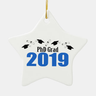 PhD Grad 2019 Caps And Diplomas (Blue) Ceramic Tree Decoration