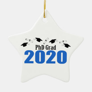 PhD Grad 2020 Caps And Diplomas (Blue) Ceramic Tree Decoration