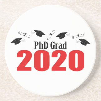 PhD Grad 2020 Caps And Diplomas (Red) Coaster