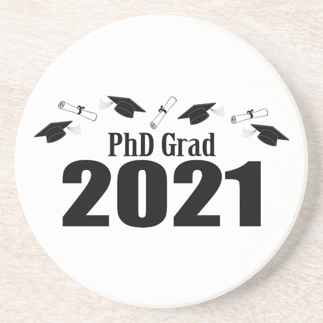 PhD Grad 2021 Caps And Diplomas (Black) Coaster (Front)