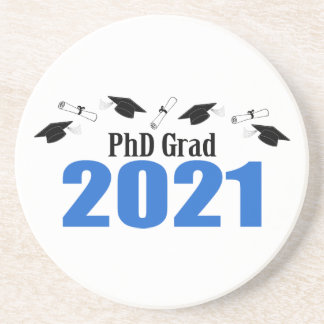 PhD Grad 2021 Caps And Diplomas (Blue) Coaster