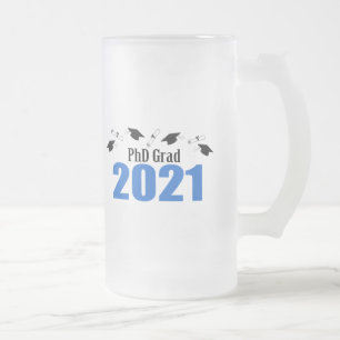 PhD Grad 2021 Caps And Diplomas (Blue) Frosted Glass Beer Mug
