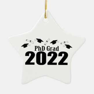 PhD Grad 2022 Caps And Diplomas (Black) Ceramic Tree Decoration