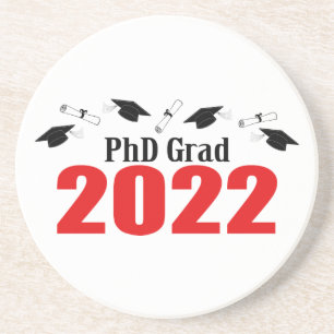 PhD Grad 2022 Caps And Diplomas (Red) Coaster